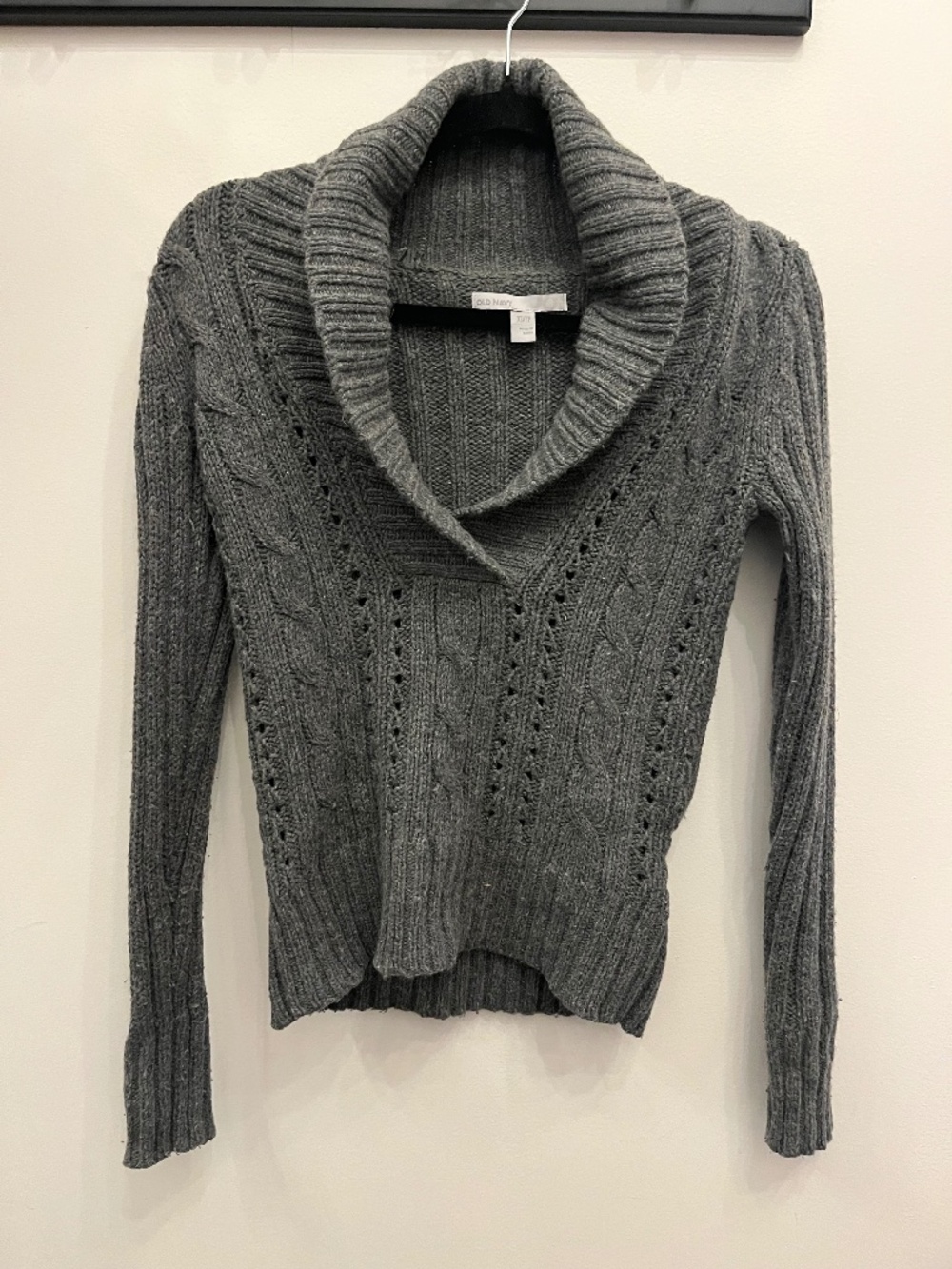 Grey Knit Women’s Sweater with Cowl Neck